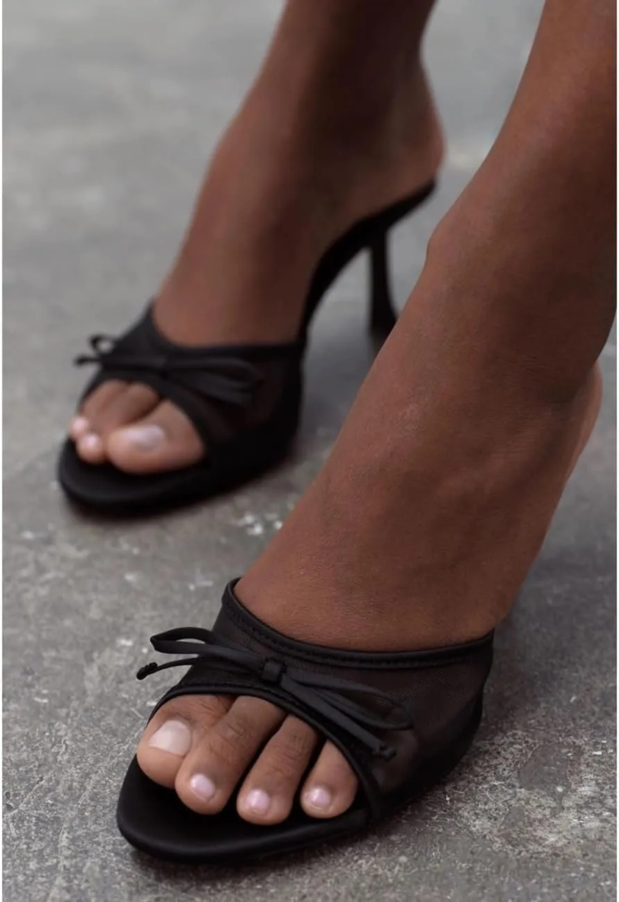 Women's Leopard Print Heel Mules Bow Tie Backless Stiletto High Heels Open Toe Slide Heeled Sandals for Women Party Dress Pumps