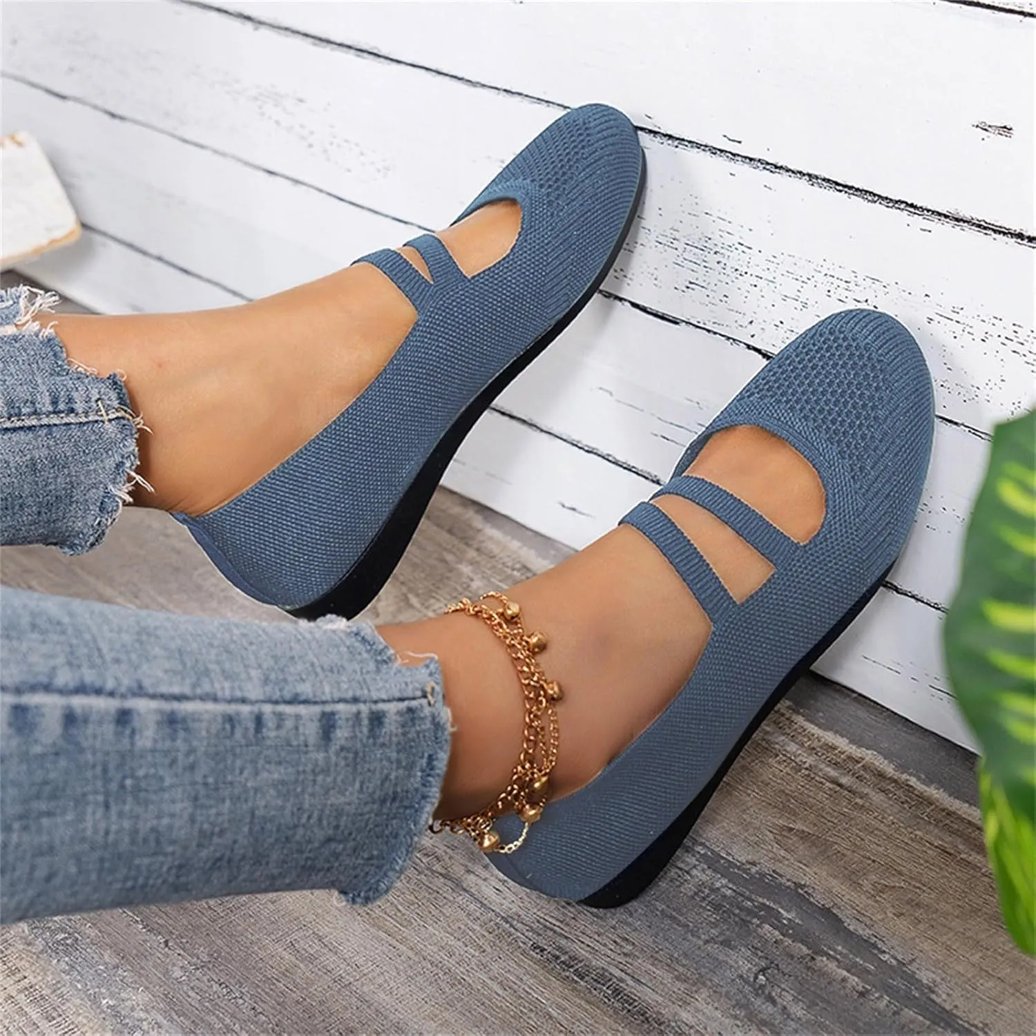 Women's Lightweight Walking Tennis Shoes Knitting Flat Casual Dress Shoes Comfort Ballerina Walking Shoes