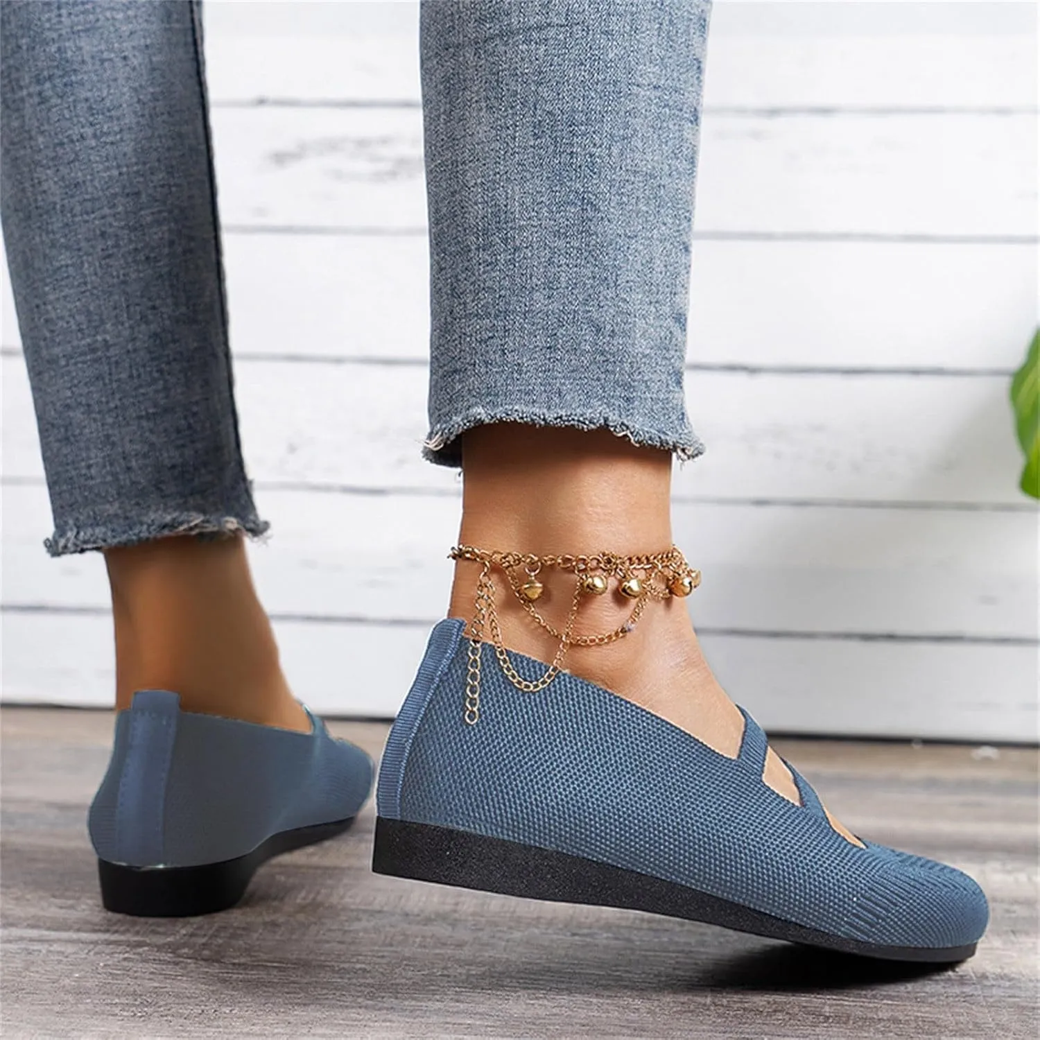 Women's Lightweight Walking Tennis Shoes Knitting Flat Casual Dress Shoes Comfort Ballerina Walking Shoes