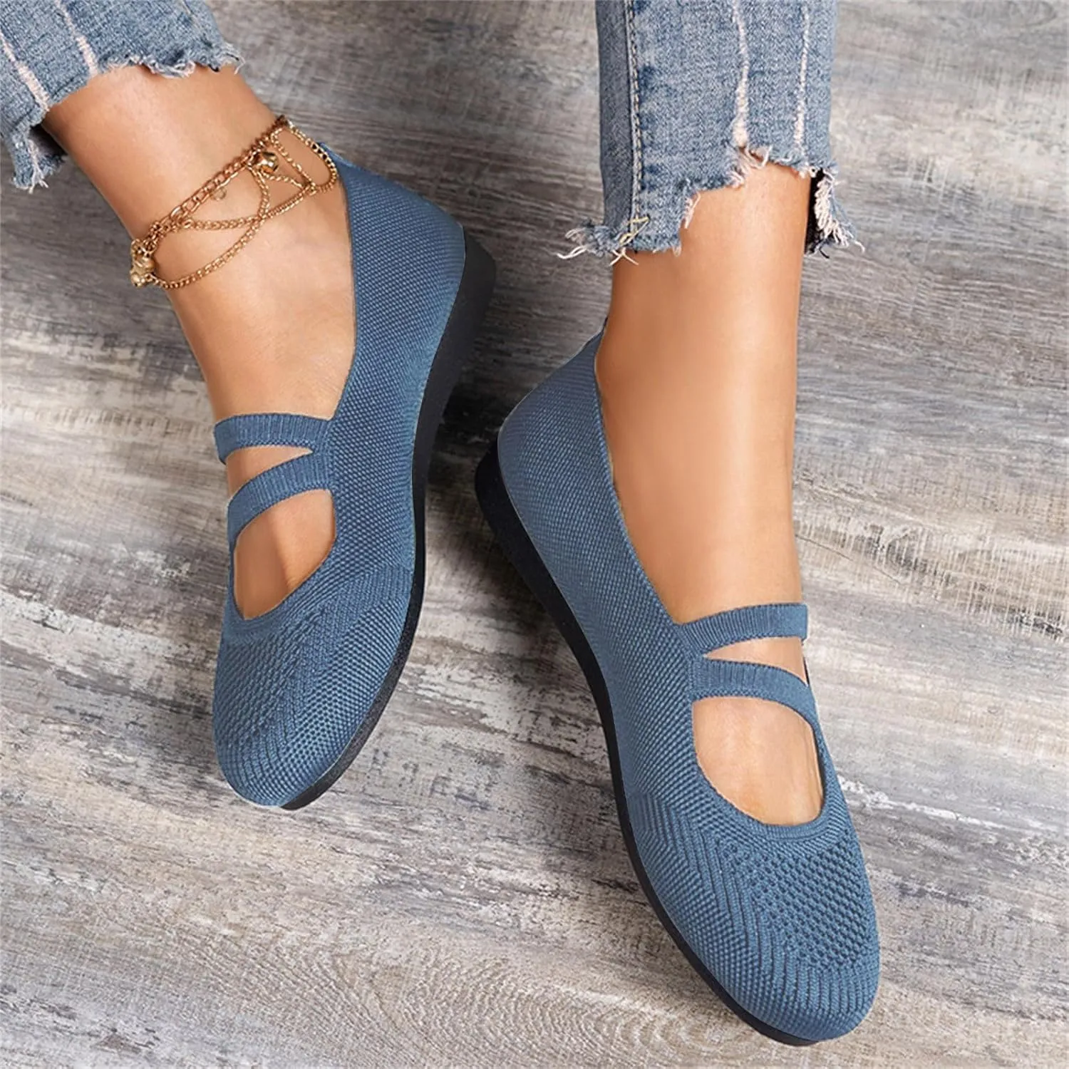 Women's Lightweight Walking Tennis Shoes Knitting Flat Casual Dress Shoes Comfort Ballerina Walking Shoes