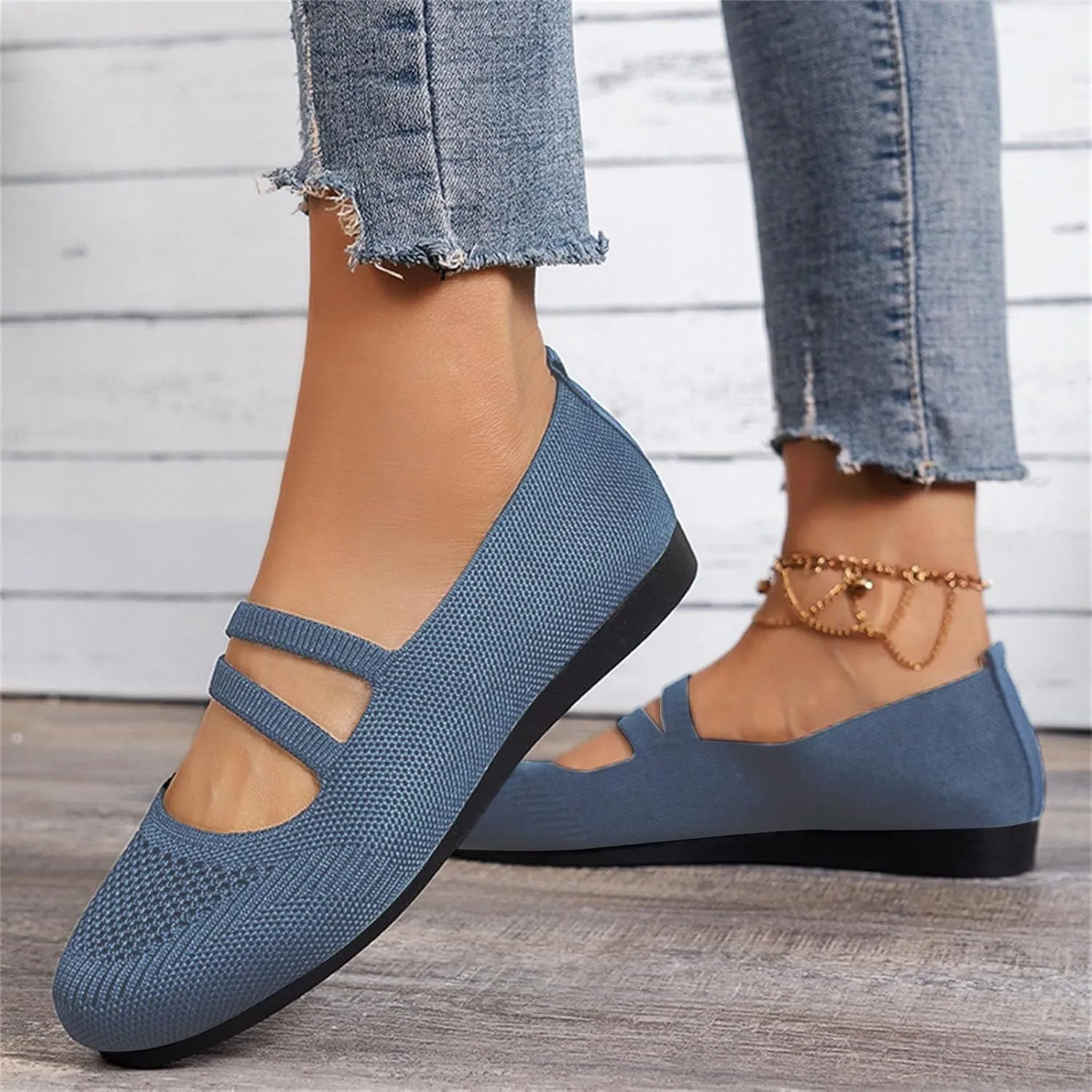 Women's Lightweight Walking Tennis Shoes Knitting Flat Casual Dress Shoes Comfort Ballerina Walking Shoes