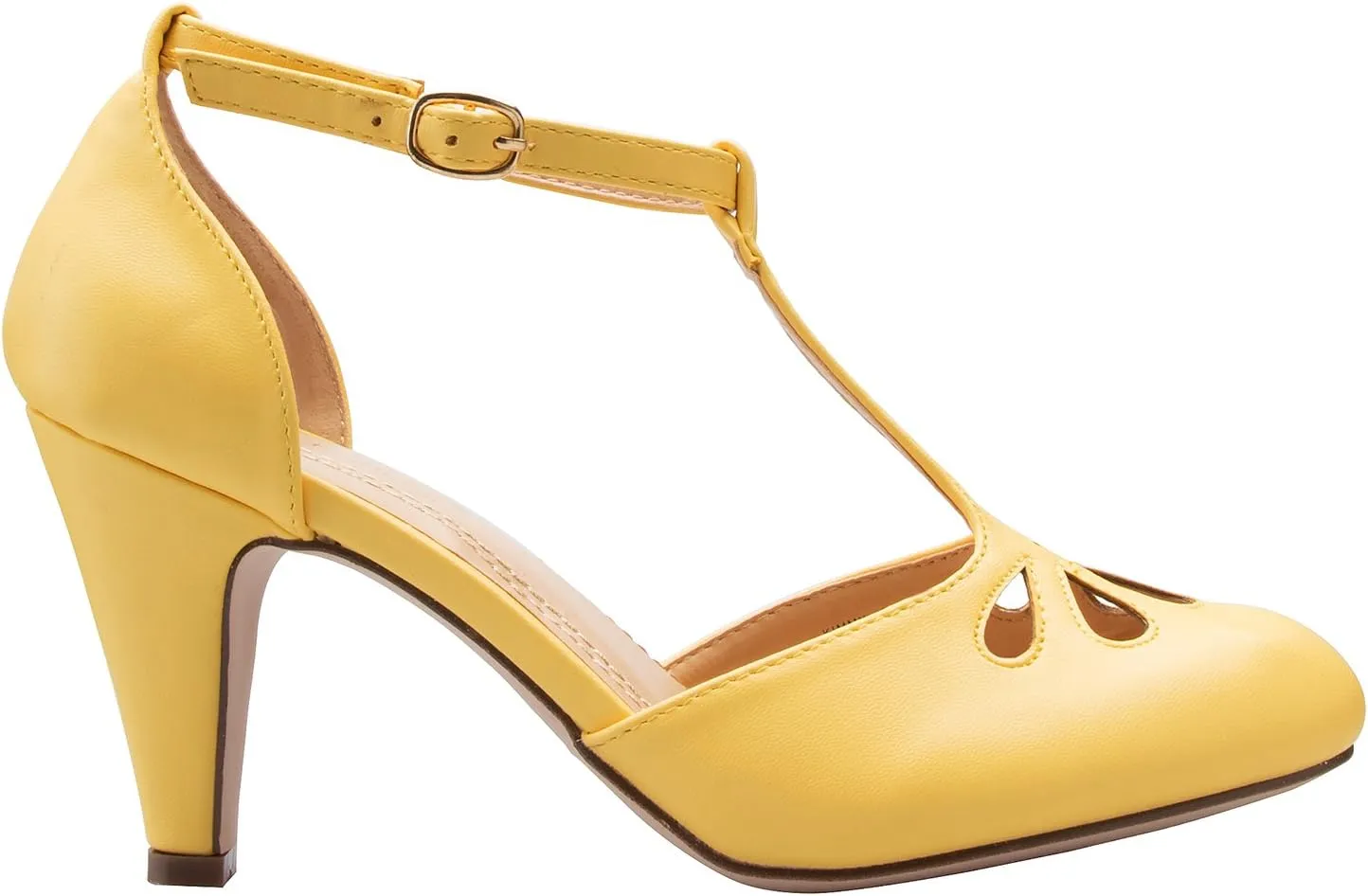 Women's Low Heels Mary Jane Pumps - Adorable Vintage Shoes- Unique Round Toe Design with an Adjustable T Strap