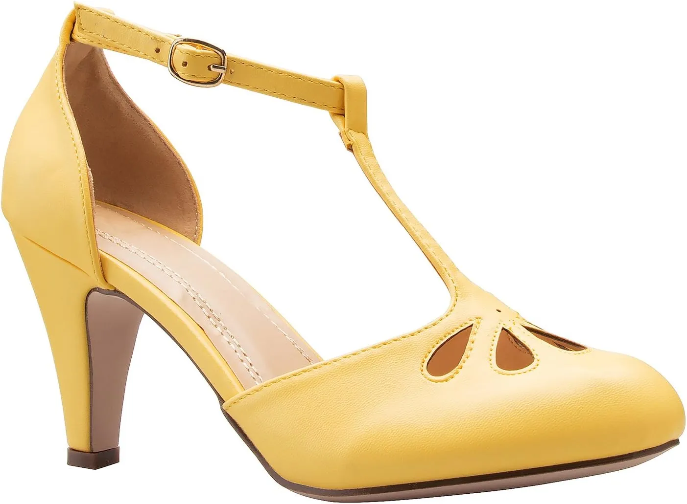 Women's Low Heels Mary Jane Pumps - Adorable Vintage Shoes- Unique Round Toe Design with an Adjustable T Strap