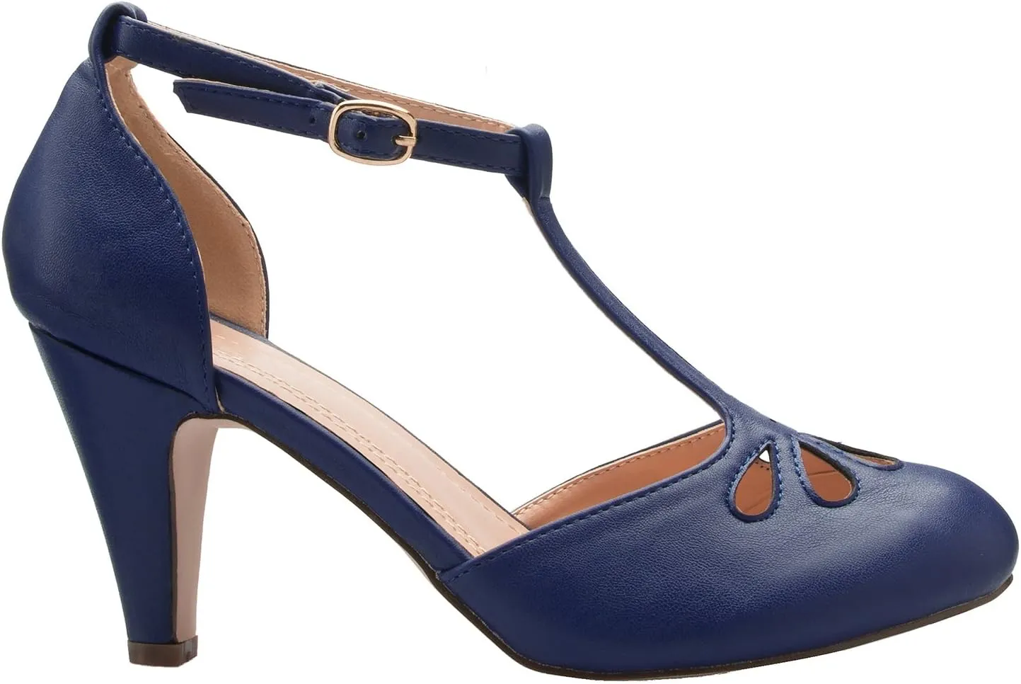 Women's Low Heels Mary Jane Pumps - Adorable Vintage Shoes- Unique Round Toe Design with an Adjustable T Strap