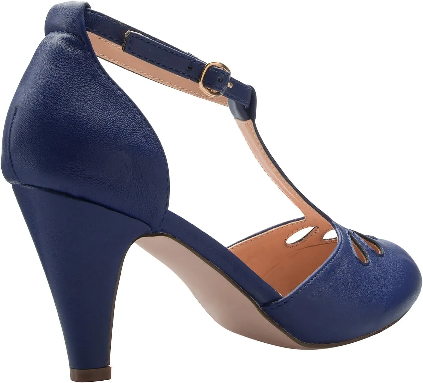 Women's Low Heels Mary Jane Pumps - Adorable Vintage Shoes- Unique Round Toe Design with an Adjustable T Strap