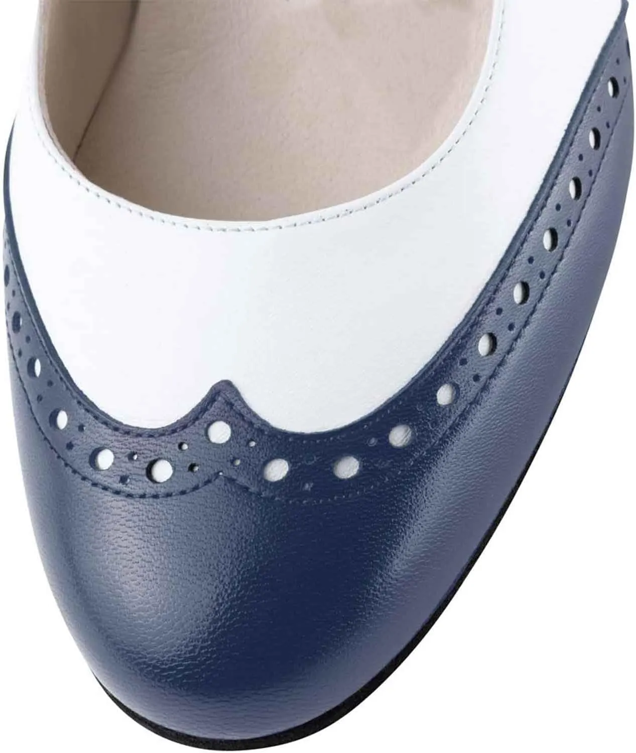 Women's Mary Jane Kitten Heel Two Tone Splicing Wingtip Pumps Closed Round Toe 1.8 Inch Chunky Heel with Ankle Strap Oxford Style Party Office Lady Dress Pumps Shoe