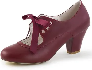 Women's Mary Jane Pumps Chunky Block Shoes Heart Hollow Adorable Vintage Shoes Unique Round Toe Lace Up