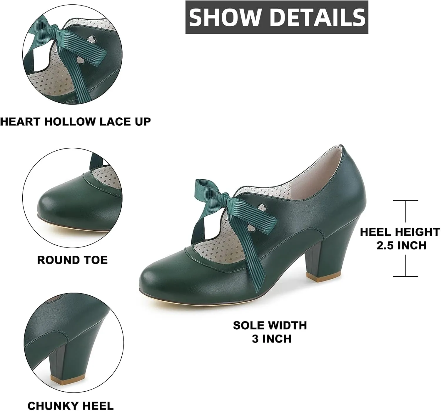 Women's Mary Jane Pumps Chunky Block Shoes Heart Hollow Adorable Vintage Shoes Unique Round Toe Lace Up