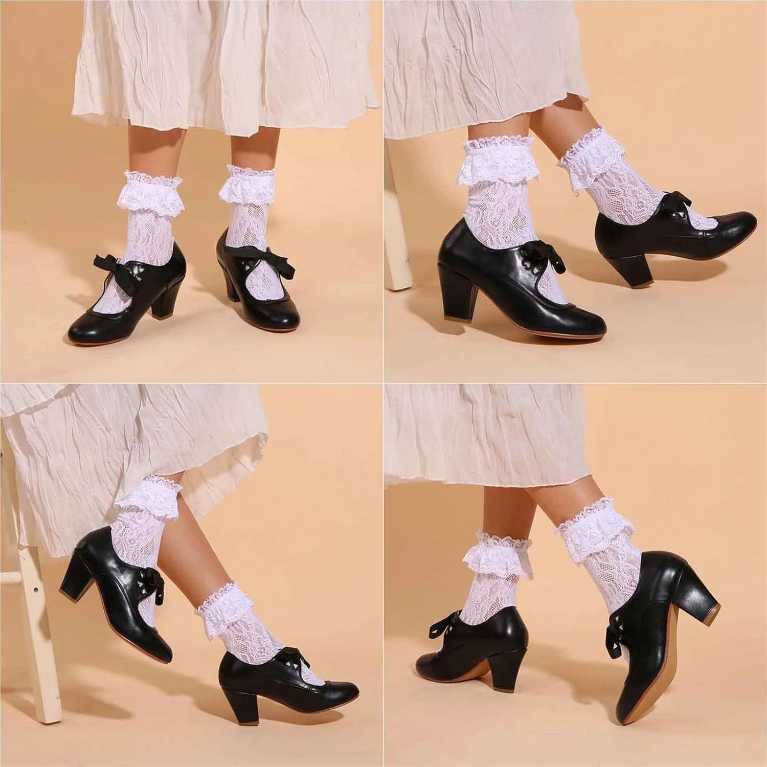 Women's Mary Jane Pumps Chunky Block Shoes Heart Hollow Adorable Vintage Shoes Unique Round Toe Lace Up
