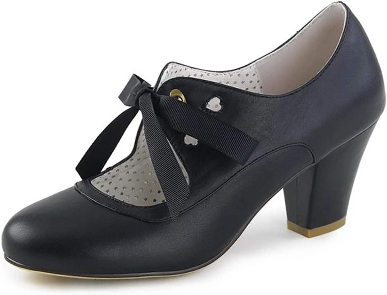 Women's Mary Jane Pumps Chunky Block Shoes Heart Hollow Adorable Vintage Shoes Unique Round Toe Lace Up