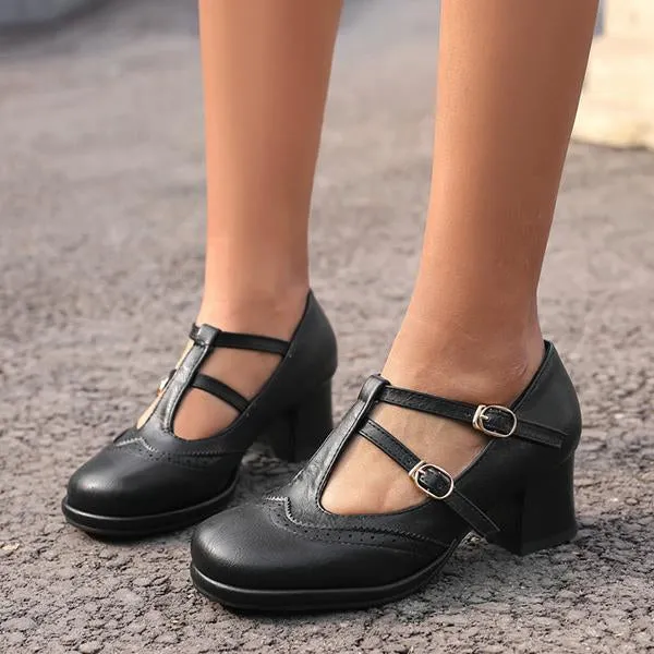 Women's Retro T-Buckle Brogue Oxford Shoes 05771314S