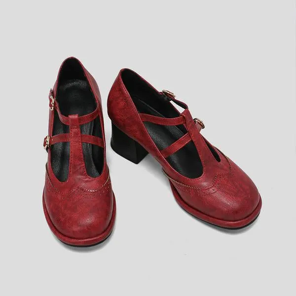 Women's Retro T-Buckle Brogue Oxford Shoes 05771314S