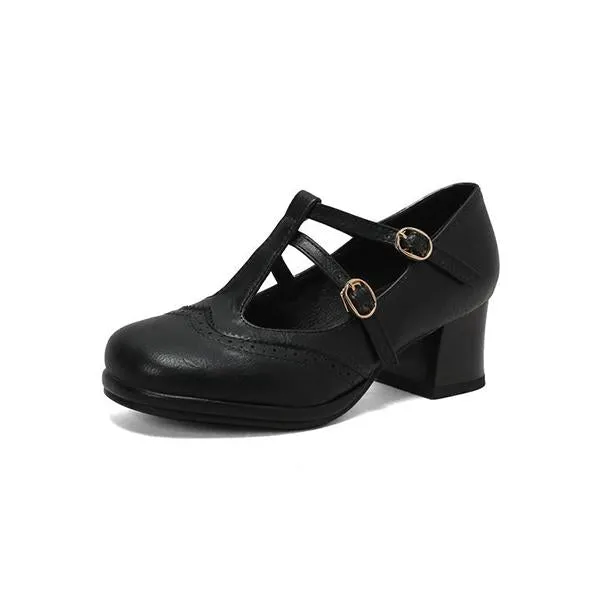 Women's Retro T-Buckle Brogue Oxford Shoes 05771314S