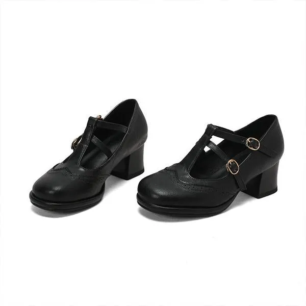Women's Retro T-Buckle Brogue Oxford Shoes 05771314S