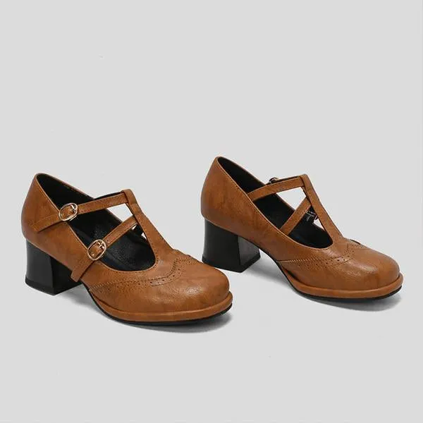 Women's Retro T-Buckle Brogue Oxford Shoes 05771314S