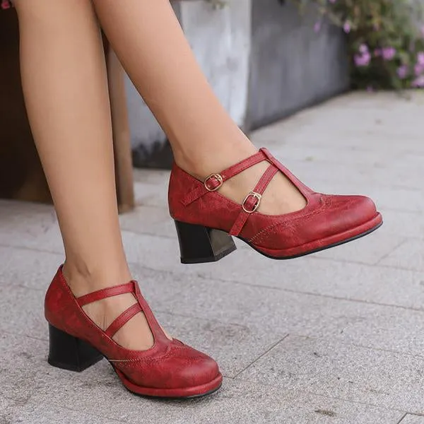 Women's Retro T-Buckle Brogue Oxford Shoes 05771314S