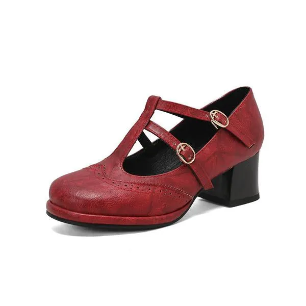 Women's Retro T-Buckle Brogue Oxford Shoes 05771314S