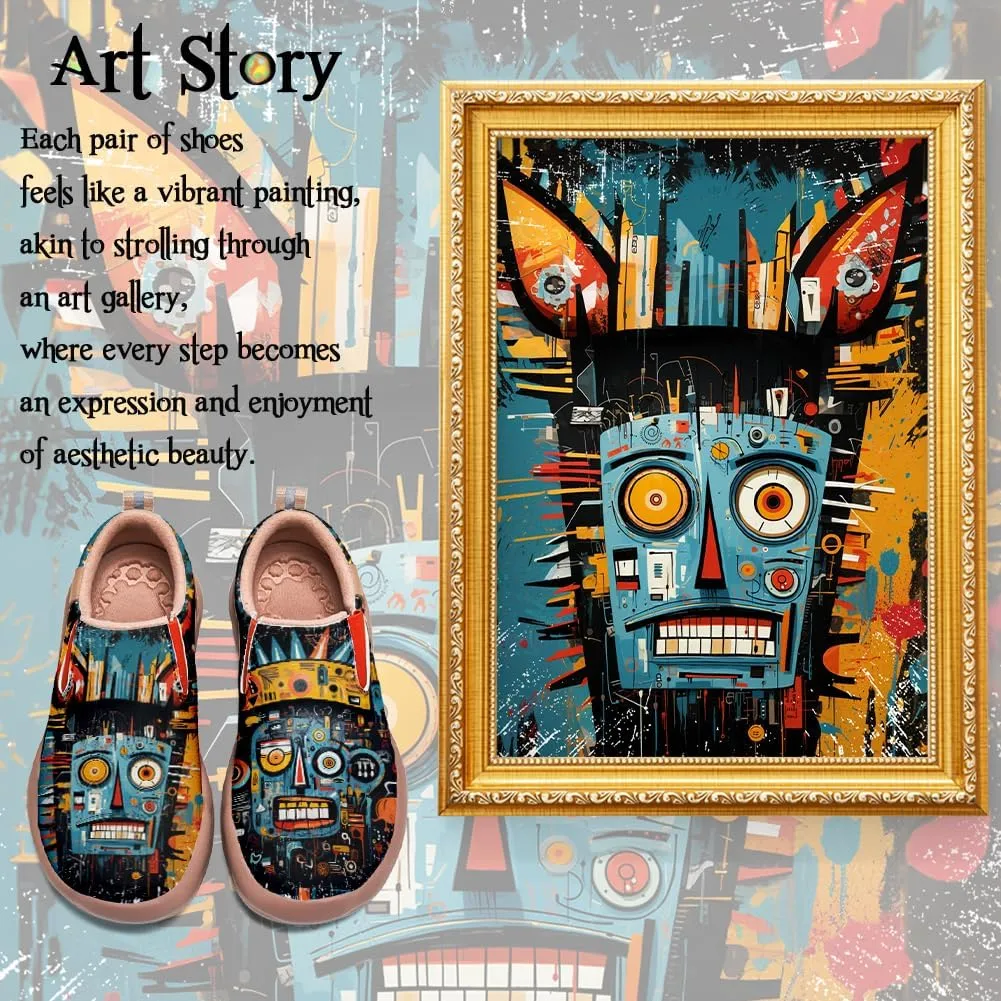 Women's Slip On Sneakers Casual Loafers Art Painted Comfort Soft Walking Shoes Graffiti Style Animal Patterns