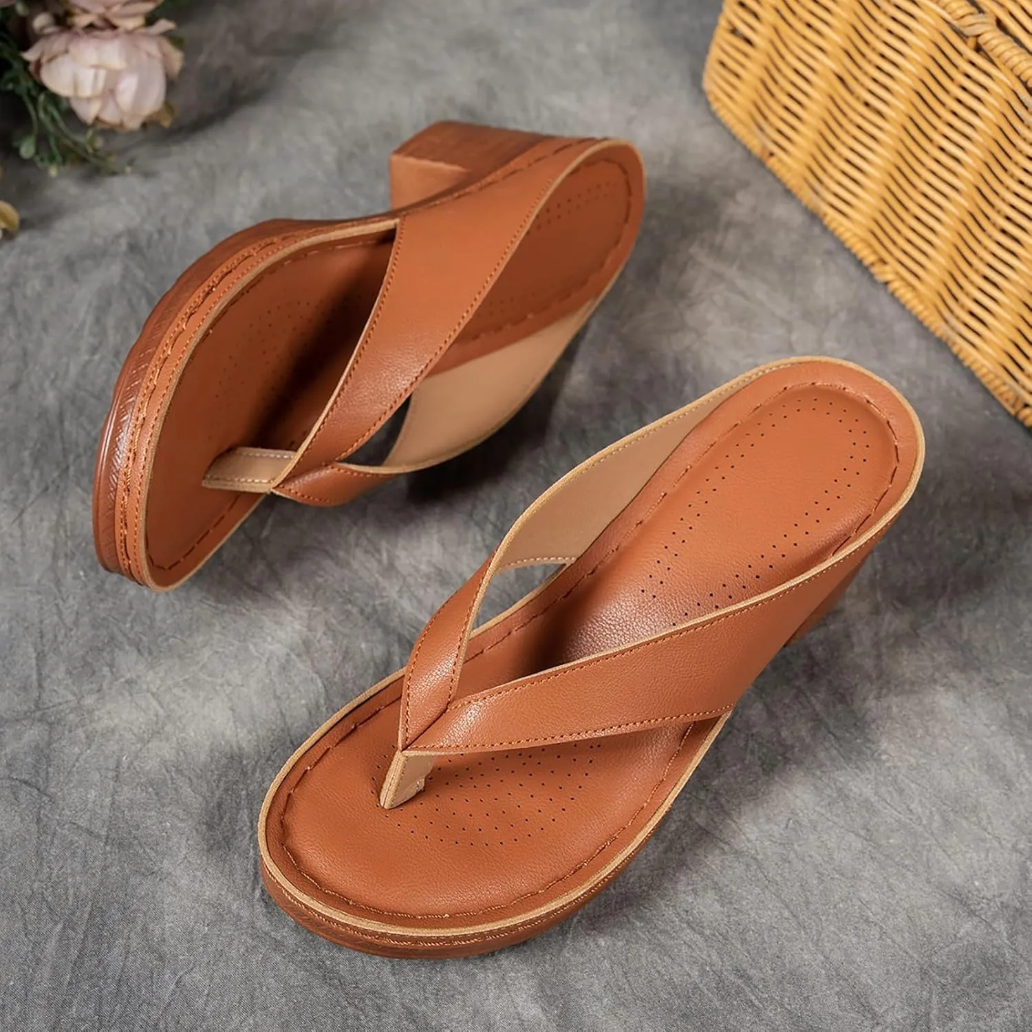 Women's Solid Color Summer Chunky Heel Sandals Slip on Open Toe Square Toe Comfortable Heeled Sandals Mules for Women Long Walk Casual Shoes Dressy Low Heels Chunky Block Flip Flops