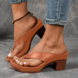 Women's Solid Color Summer Chunky Heel Sandals Slip on Open Toe Square Toe Comfortable Heeled Sandals Mules for Women Long Walk Casual Shoes Dressy Low Heels Chunky Block Flip Flops