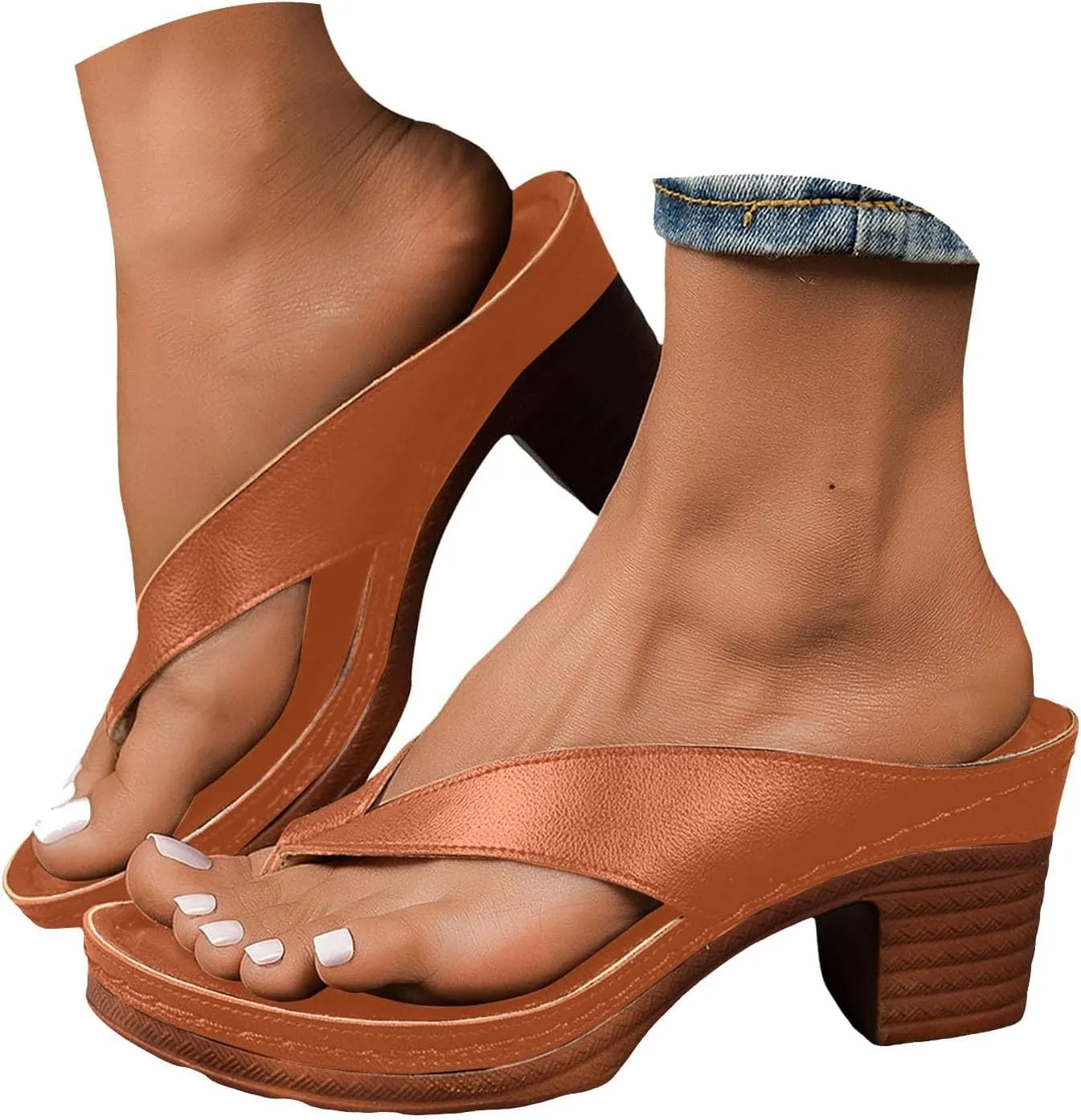 Women's Solid Color Summer Chunky Heel Sandals Slip on Open Toe Square Toe Comfortable Heeled Sandals Mules for Women Long Walk Casual Shoes Dressy Low Heels Chunky Block Flip Flops