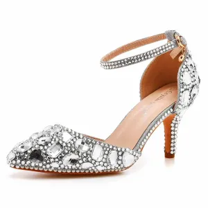 Women's Stiletto High Heel Crystal Pumps Bridal Wedding Evening Party Heels