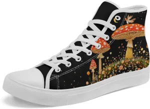 Women's Stylish High-Top Canvas Sneaker Print Floral Mushroom Shoes Gift for her Lightweight Fashion Flat Casual Shoes