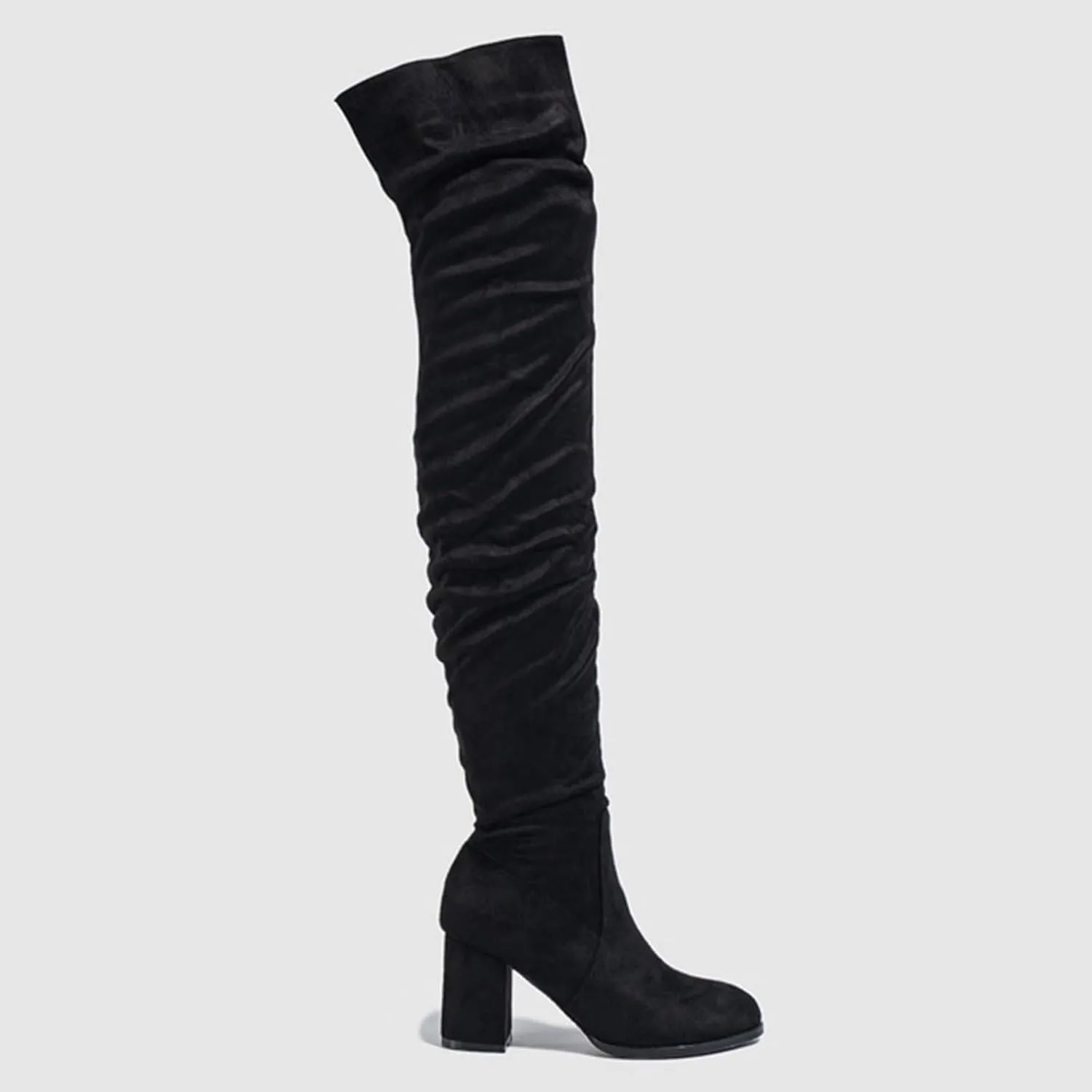 Womens Suede Thigh High Chunky Heel Boots Fashion Over The Knee High Heel Slouch Sexy Fall Long Boots