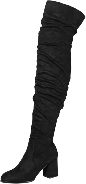 Womens Suede Thigh High Chunky Heel Boots Fashion Over The Knee High Heel Slouch Sexy Fall Long Boots