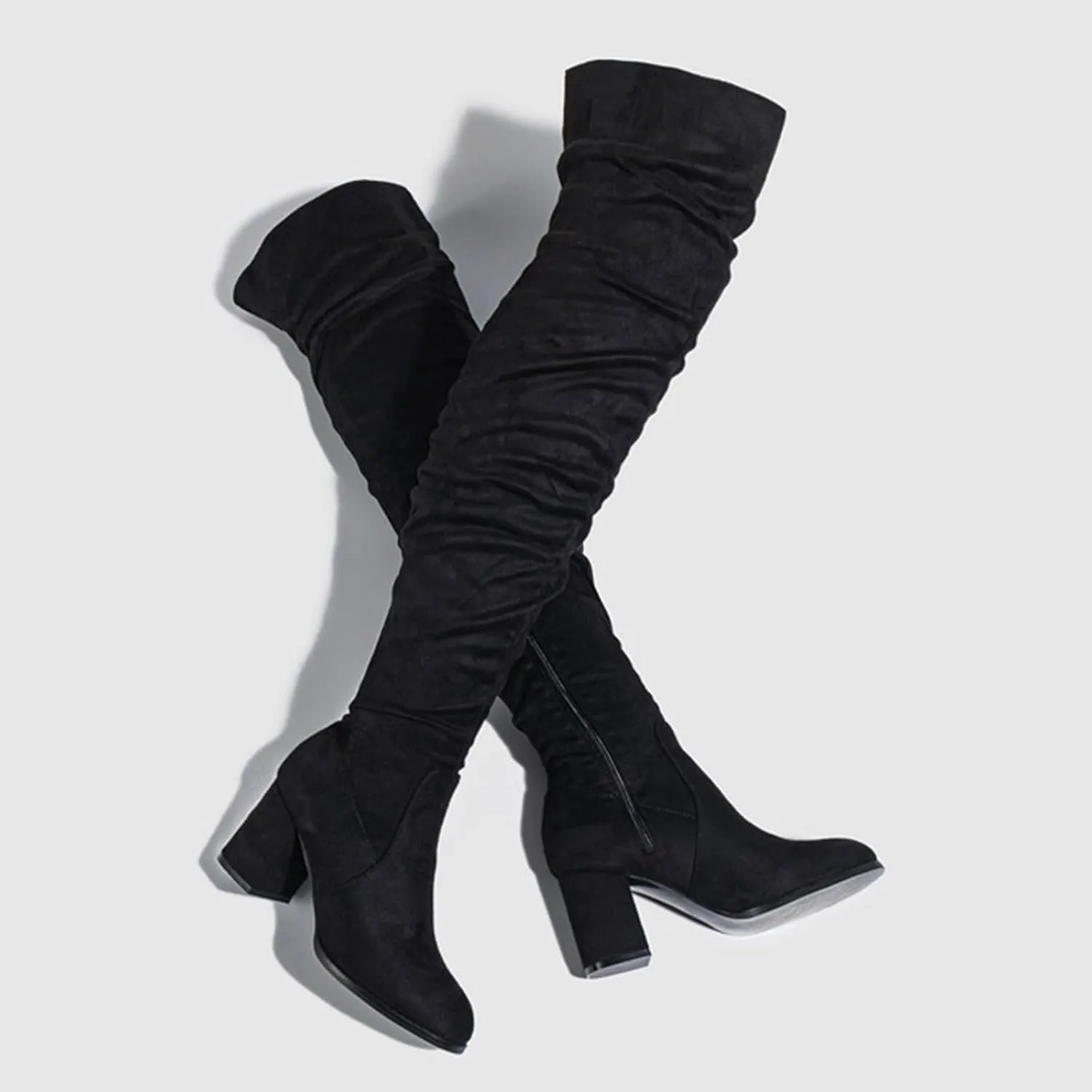 Womens Suede Thigh High Chunky Heel Boots Fashion Over The Knee High Heel Slouch Sexy Fall Long Boots