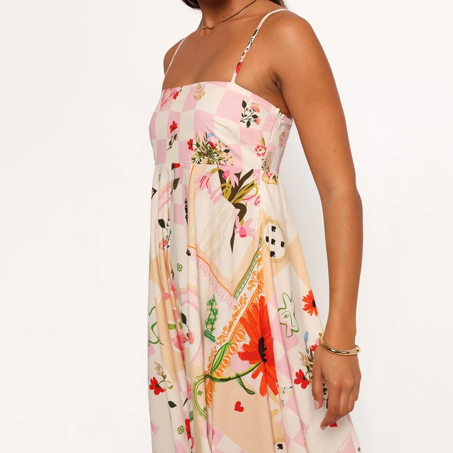 Women's Summer Boho Graffiti Long Dress Y2k Graphic Print Sleeveless Spaghetti Strap Flowy Cami Dress Beach Sundress