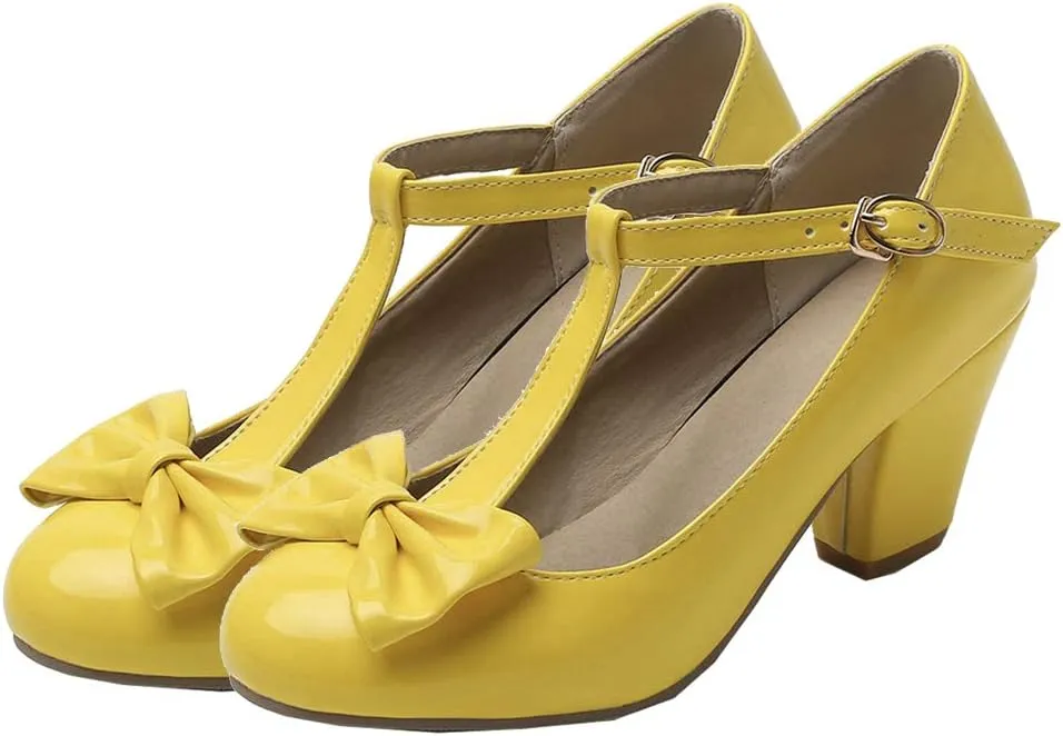Womens T-Strap Mary Jane Block Heel Pumps Rockabilly Lolita Cosplay Shoes