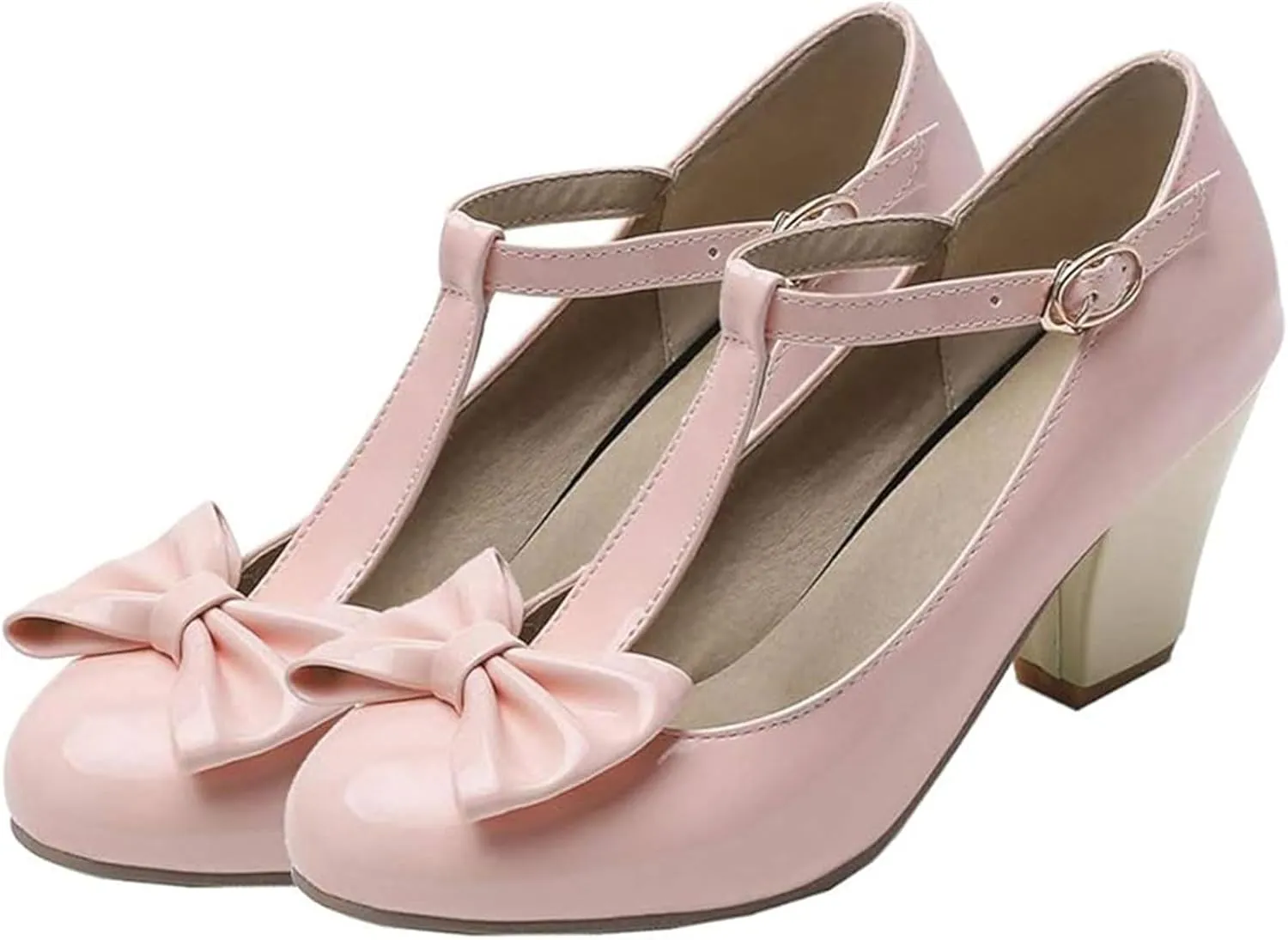 Womens T-Strap Mary Jane Block Heel Pumps Rockabilly Lolita Cosplay Shoes