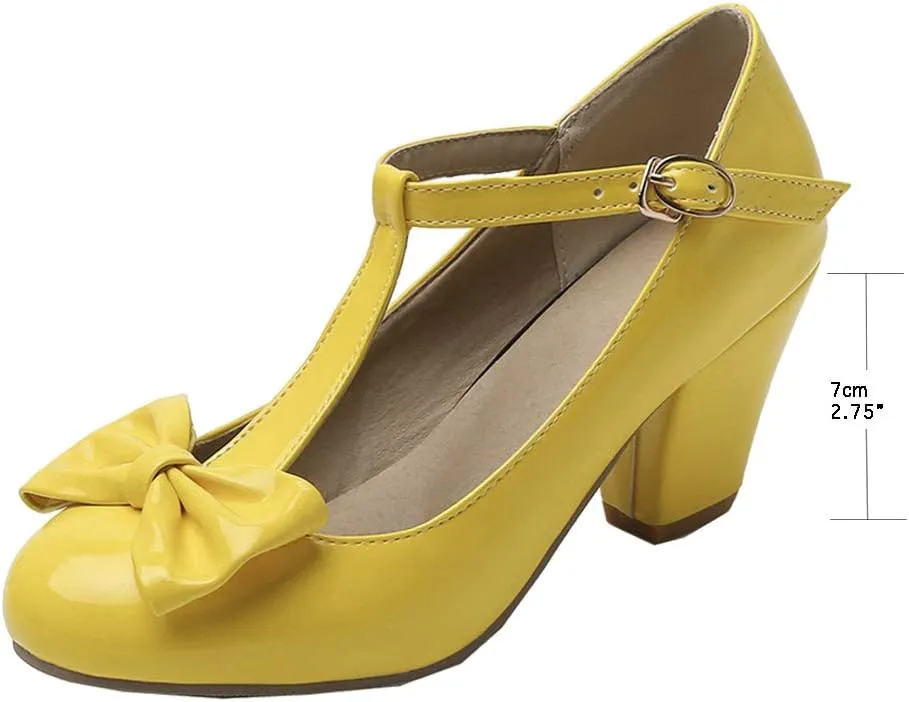 Womens T-Strap Mary Jane Block Heel Pumps Rockabilly Lolita Cosplay Shoes