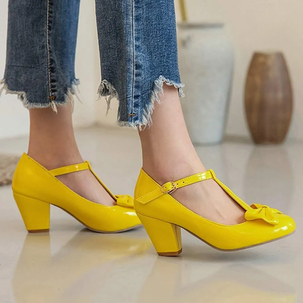 Womens T-Strap Mary Jane Block Heel Pumps Rockabilly Lolita Cosplay Shoes
