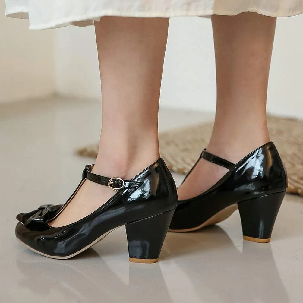 Womens T-Strap Mary Jane Block Heel Pumps Rockabilly Lolita Cosplay Shoes