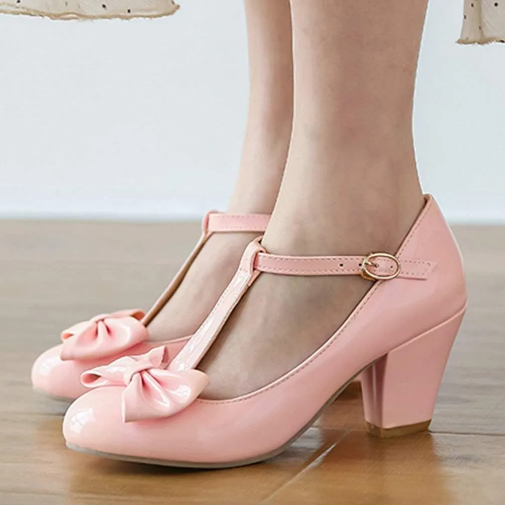 Womens T-Strap Mary Jane Block Heel Pumps Rockabilly Lolita Cosplay Shoes