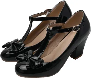 Womens T-Strap Mary Jane Block Heel Pumps Rockabilly Lolita Cosplay Shoes