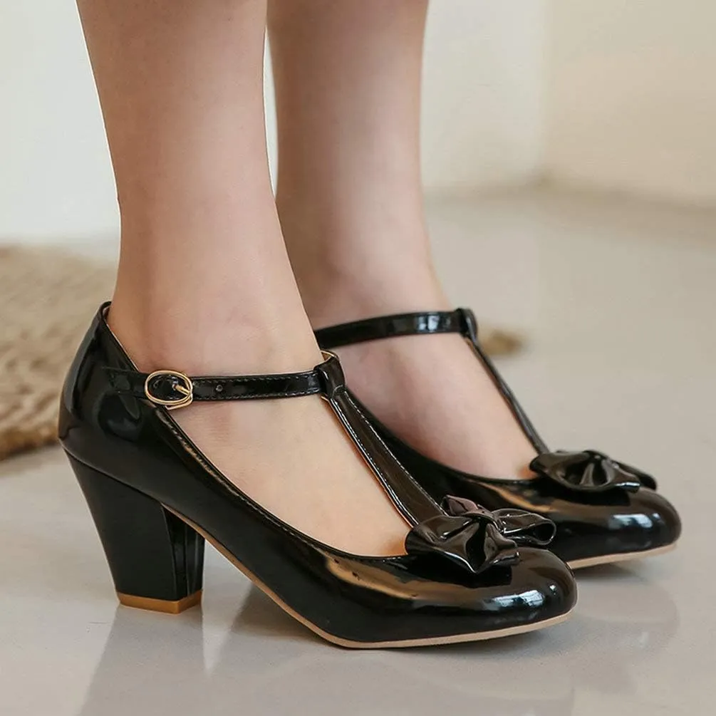 Womens T-Strap Mary Jane Block Heel Pumps Rockabilly Lolita Cosplay Shoes