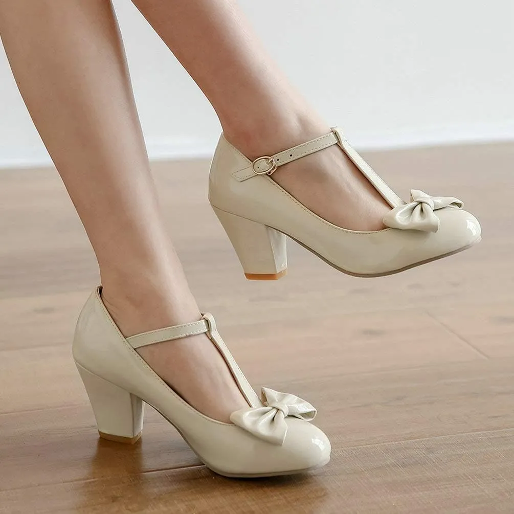 Womens T-Strap Mary Jane Block Heel Pumps Rockabilly Lolita Cosplay Shoes