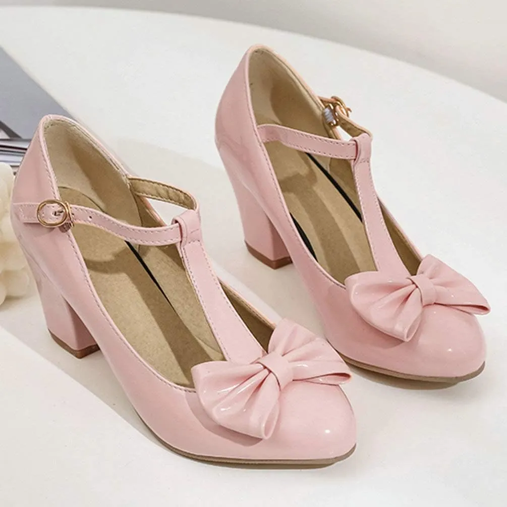 Womens T-Strap Mary Jane Block Heel Pumps Rockabilly Lolita Cosplay Shoes