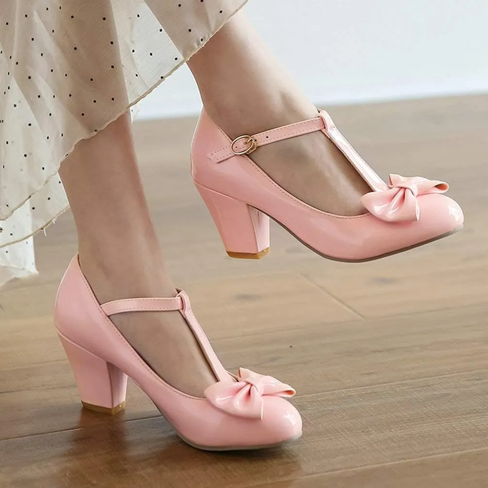 Womens T-Strap Mary Jane Block Heel Pumps Rockabilly Lolita Cosplay Shoes