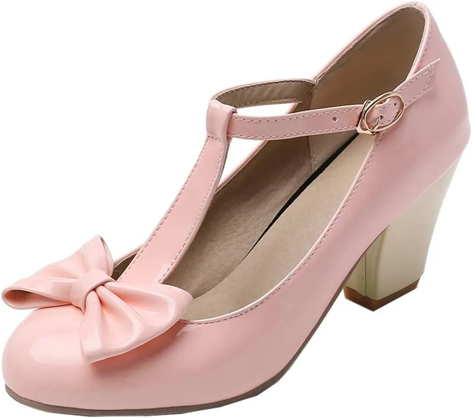 Womens T-Strap Mary Jane Block Heel Pumps Rockabilly Lolita Cosplay Shoes