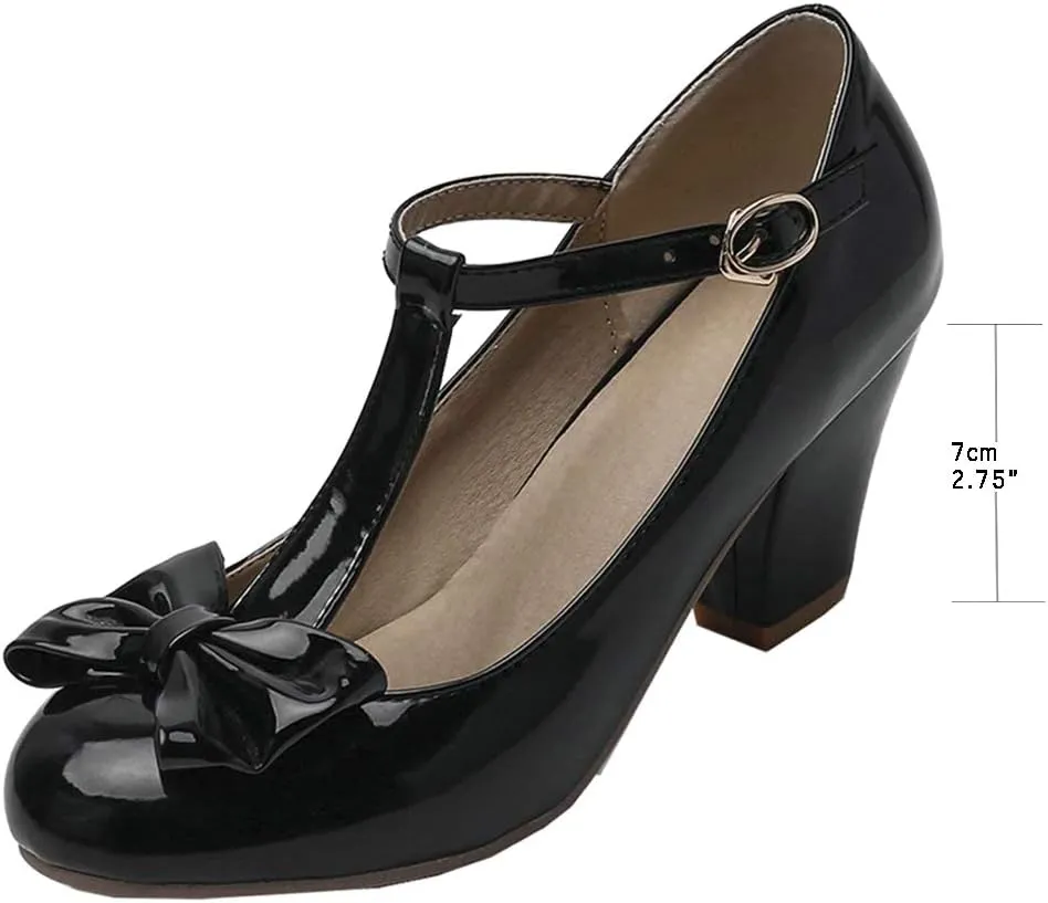 Womens T-Strap Mary Jane Block Heel Pumps Rockabilly Lolita Cosplay Shoes