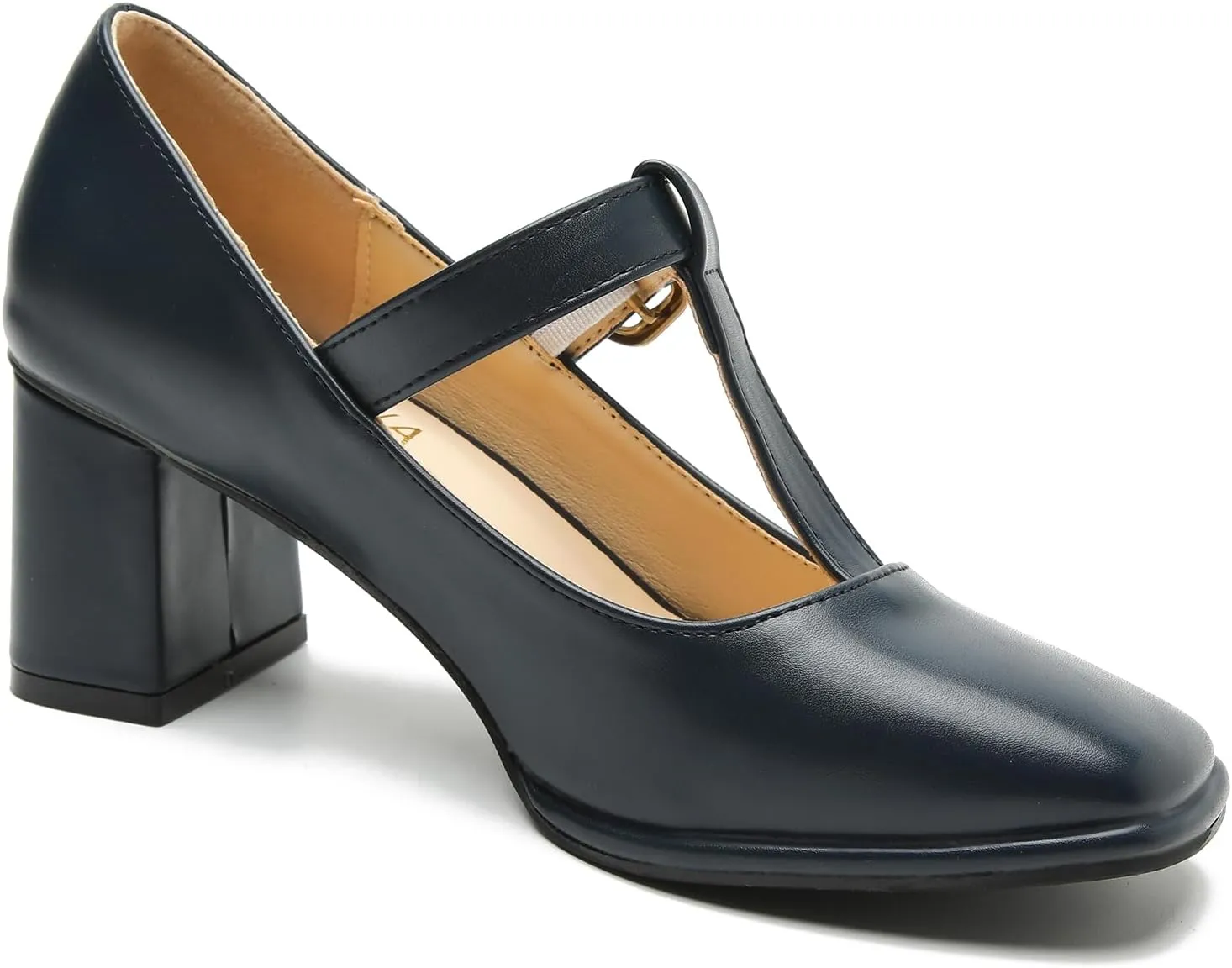 Womens T-Strap Vintage Heels Mary Jane Dress Shoes Block Chunky Heels Office Work Pumps