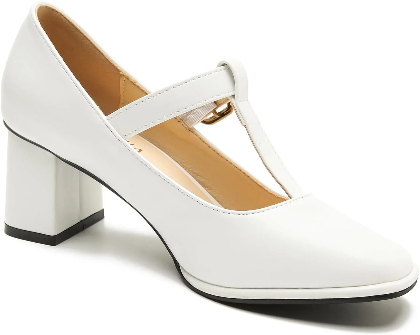 Womens T-Strap Vintage Heels Mary Jane Dress Shoes Block Chunky Heels Office Work Pumps