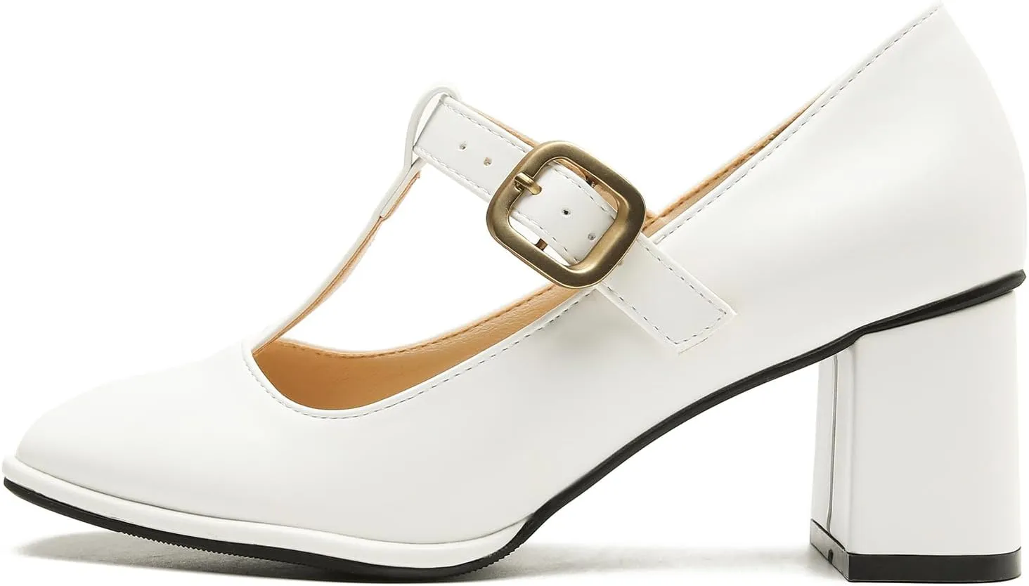 Womens T-Strap Vintage Heels Mary Jane Dress Shoes Block Chunky Heels Office Work Pumps