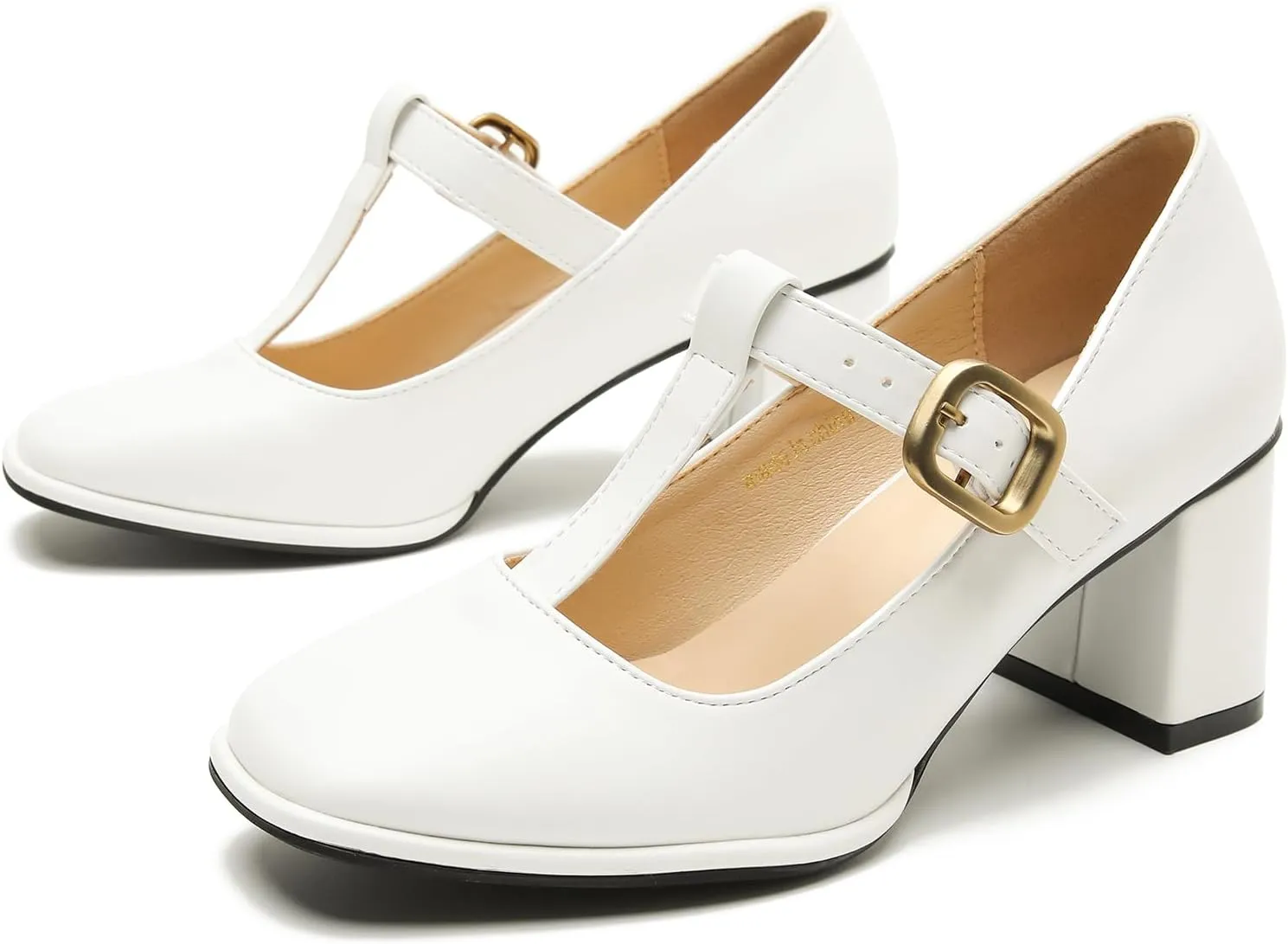 Womens T-Strap Vintage Heels Mary Jane Dress Shoes Block Chunky Heels Office Work Pumps
