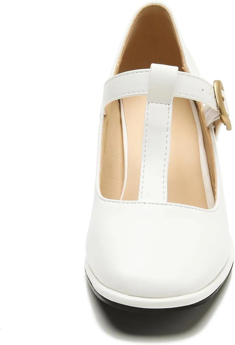 Womens T-Strap Vintage Heels Mary Jane Dress Shoes Block Chunky Heels Office Work Pumps