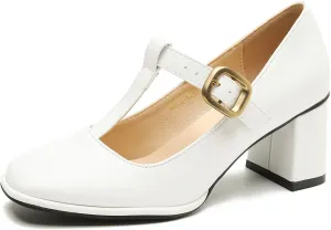 Womens T-Strap Vintage Heels Mary Jane Dress Shoes Block Chunky Heels Office Work Pumps
